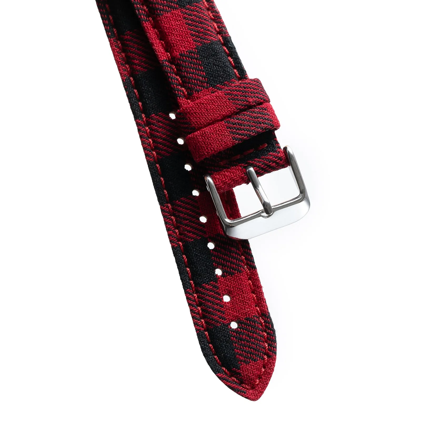 18mm 20mm 22mm Quick Release Wool Flannel Pattern / Leather Backed Watch Strap - Small Plaid