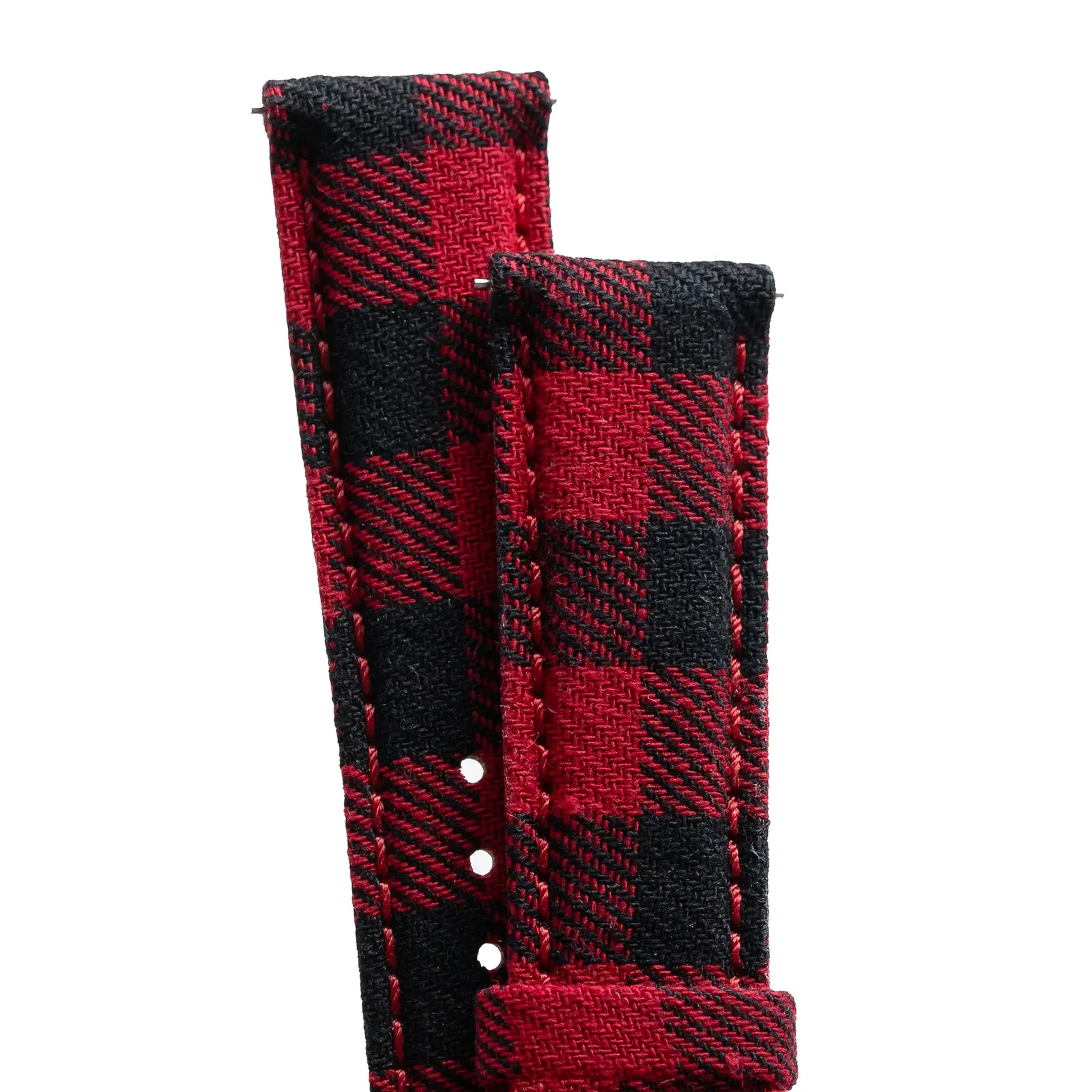18mm 20mm 22mm Quick Release Wool Flannel Pattern / Leather Backed Watch Strap - Small Plaid