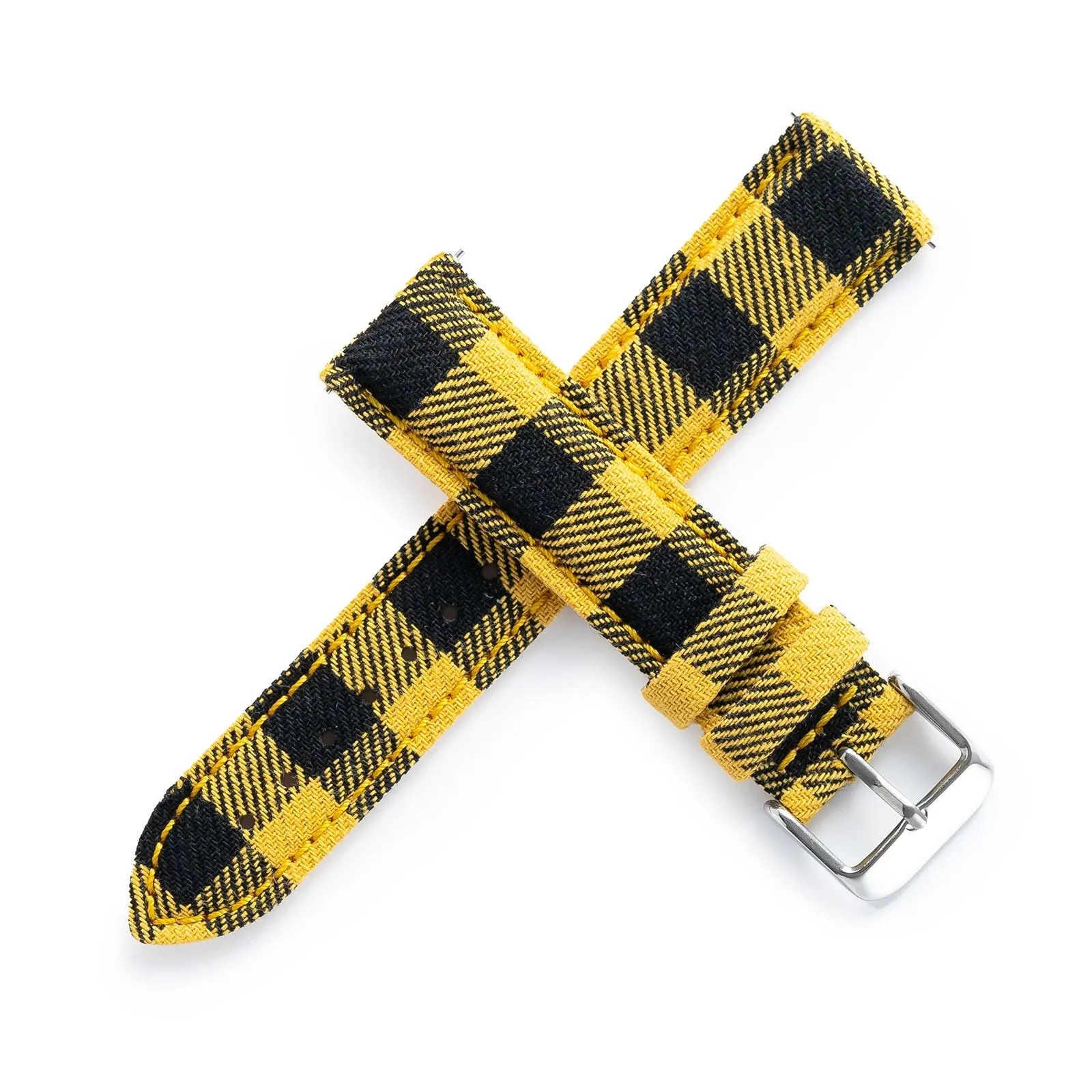 18mm 20mm 22mm Quick Release Wool Flannel Pattern / Leather Backed Watch Strap - Small Plaid