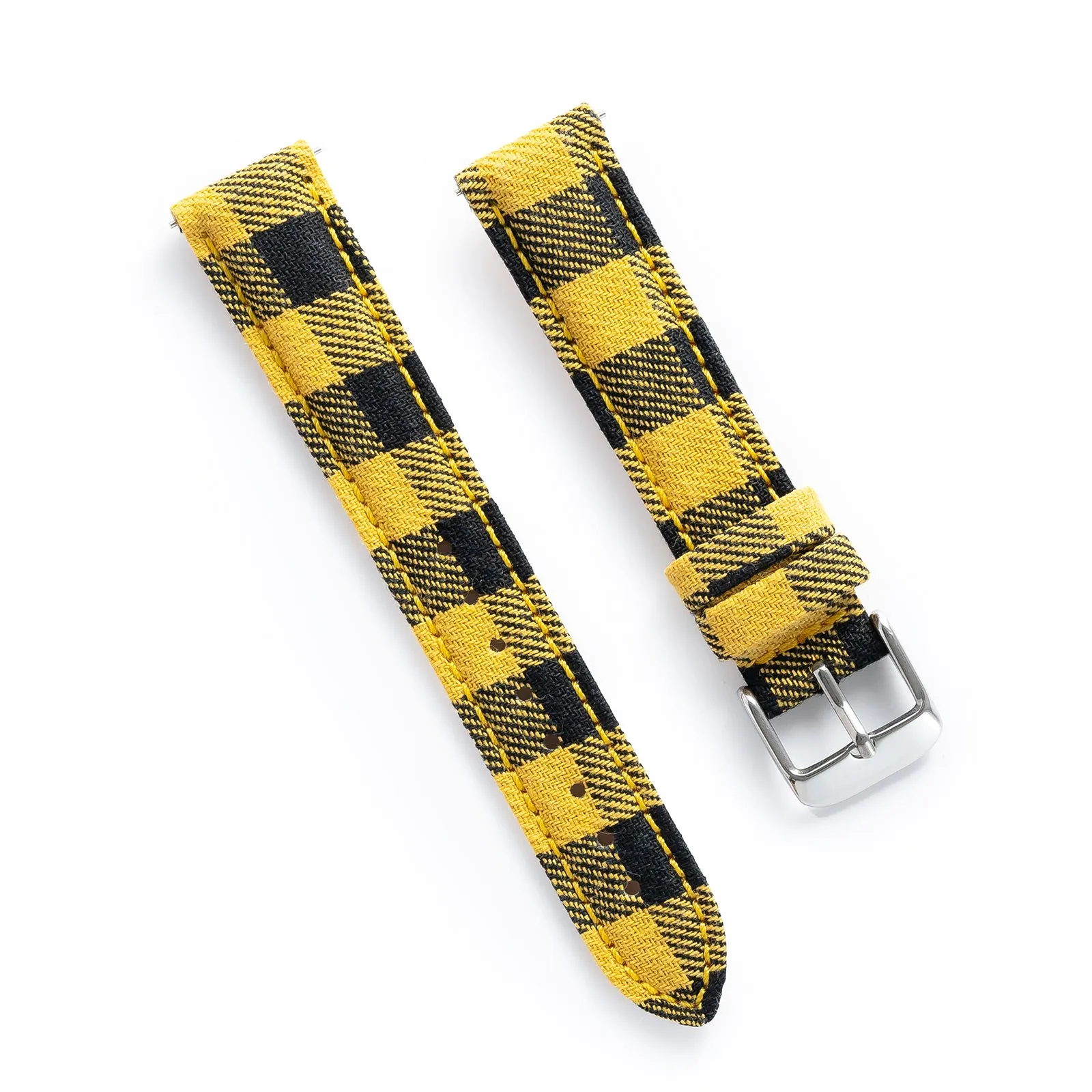 18mm 20mm 22mm Quick Release Wool Flannel Pattern / Leather Backed Watch Strap - Small Plaid