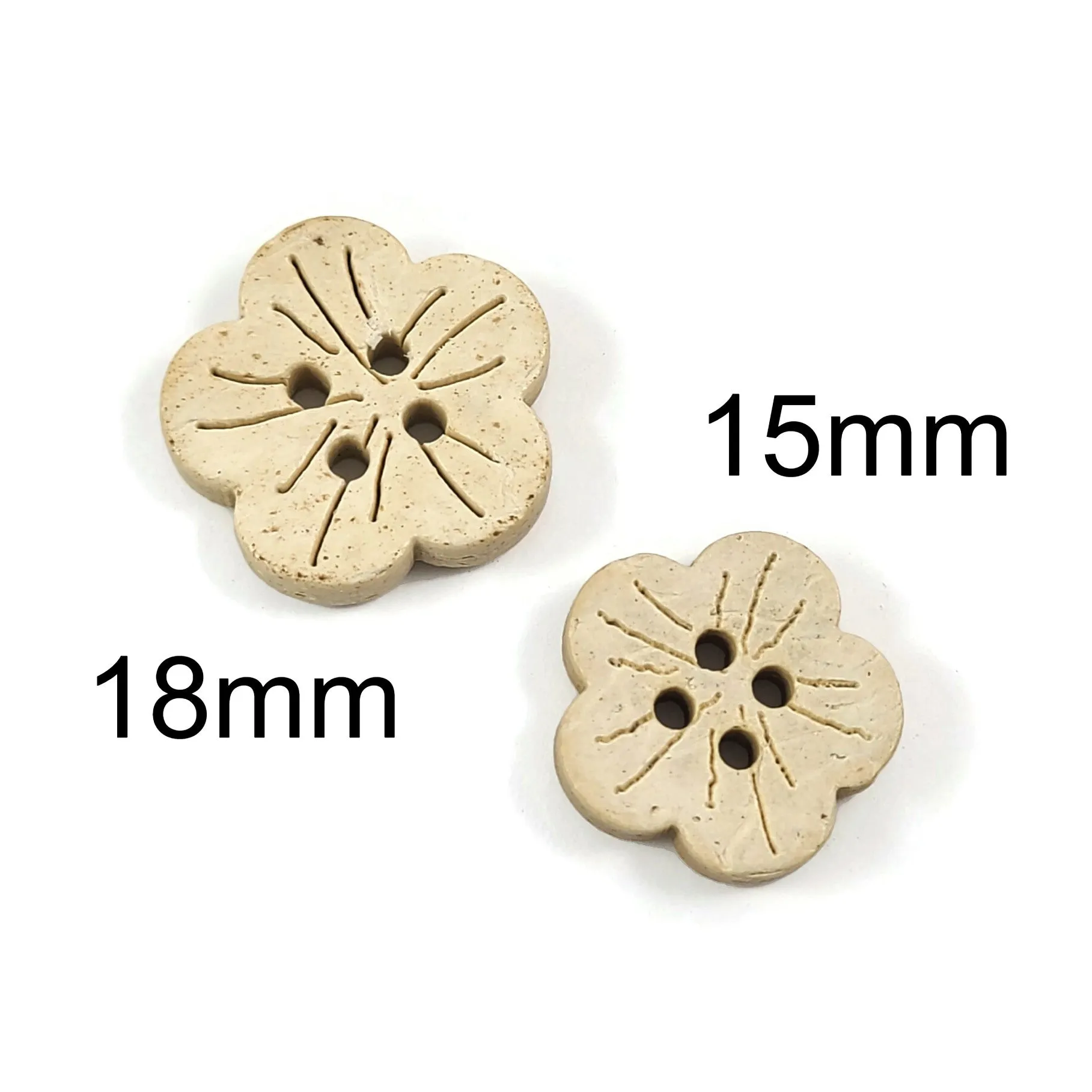 6 Flower shape white coconut buttons