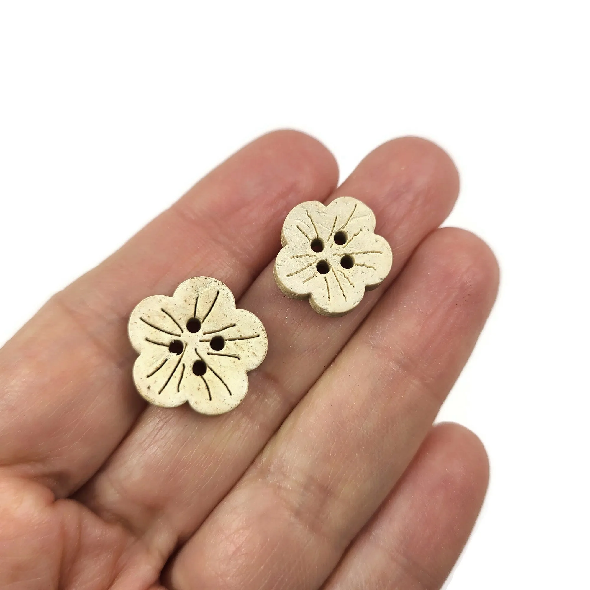 6 Flower shape white coconut buttons