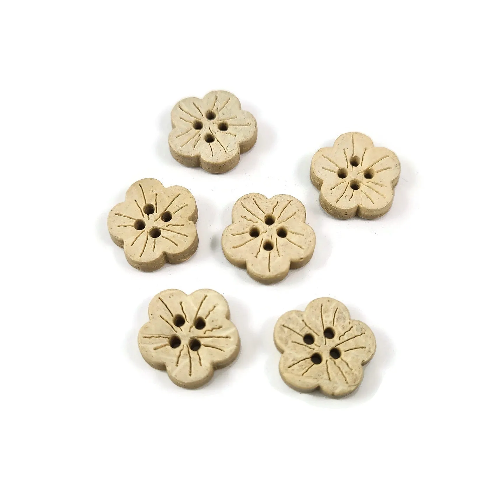 6 Flower shape white coconut buttons