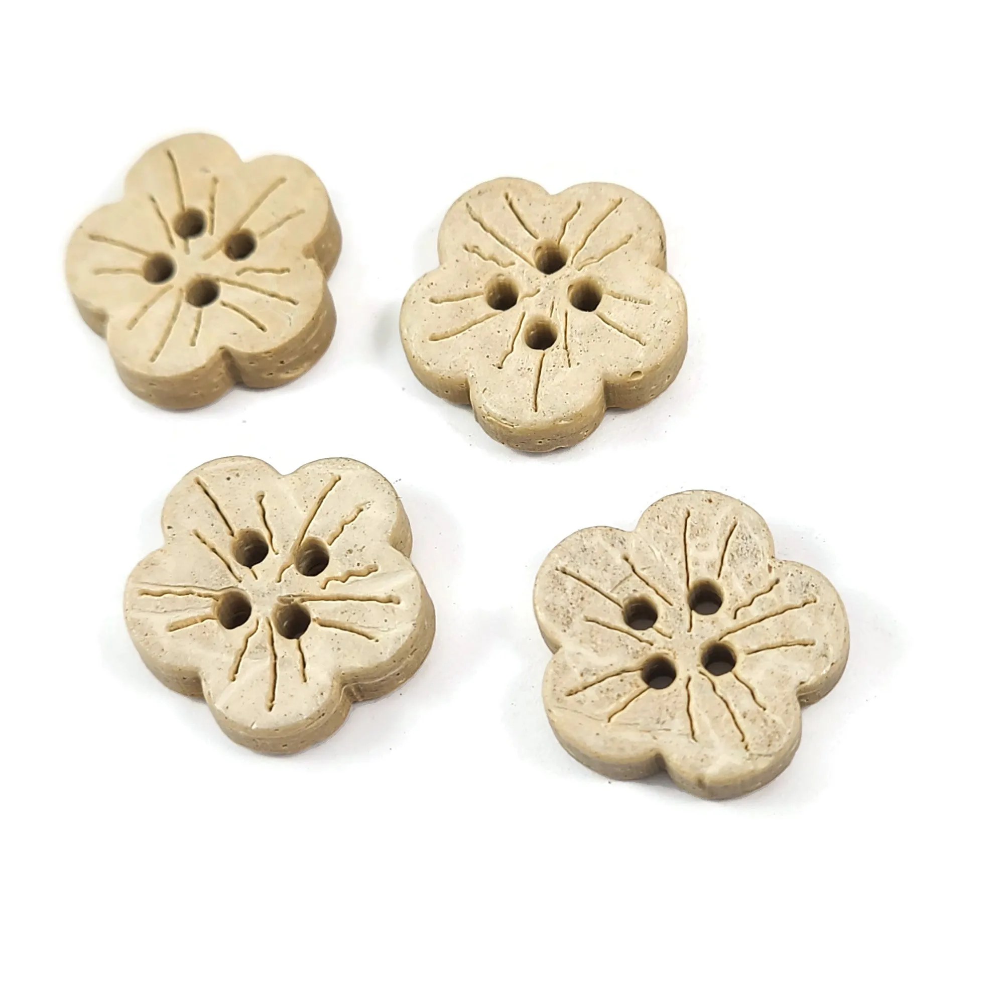 6 Flower shape white coconut buttons