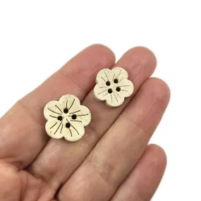 6 Flower shape white coconut buttons
