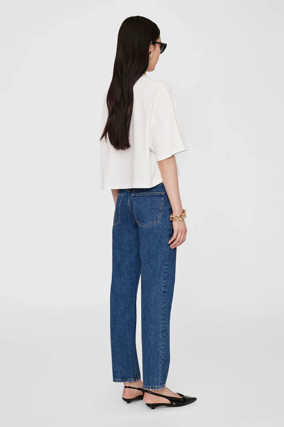 Anine Bing Myers Cropped Tee Framed Monogram