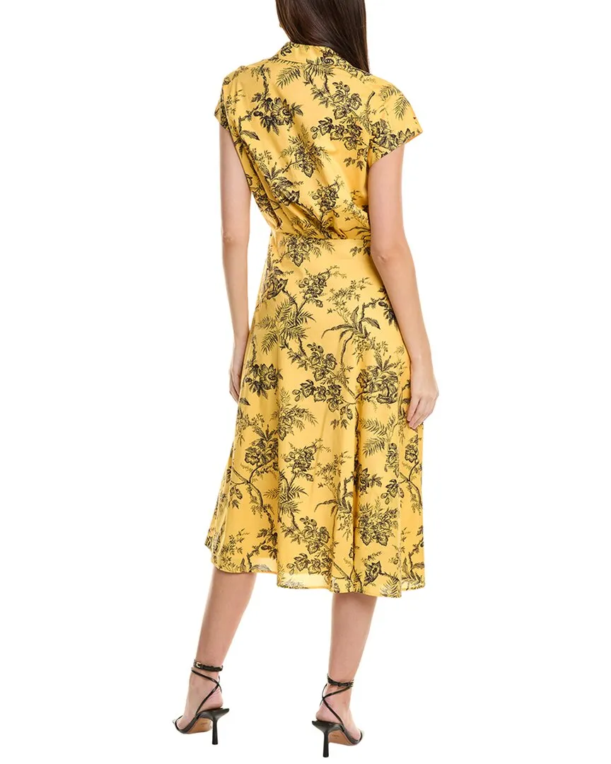 Carolina Herrera Cap Sleeve Side Faux Wrap Collared Midi Dress