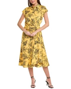 Carolina Herrera Cap Sleeve Side Faux Wrap Collared Midi Dress