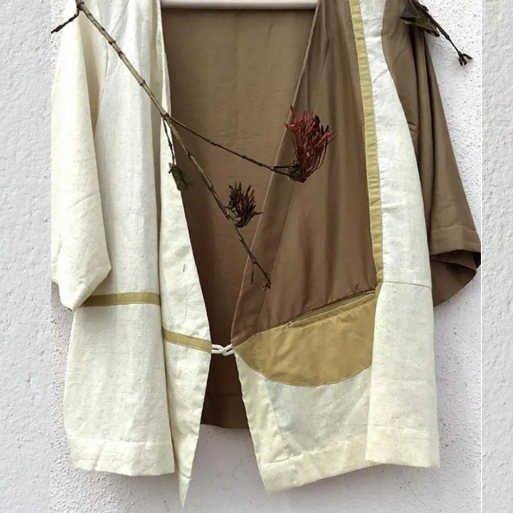 Contemporary Patchwork Wrap Top | Casual | Stylish | Hand-Crafted | Khaki