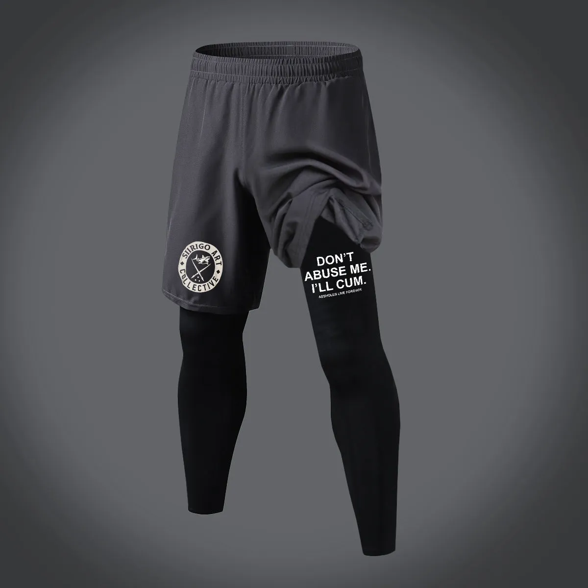 Don’t Abuse Me. I’ll Cum Letter Graphic Print 2 in 1 Gym Workout With Leggings