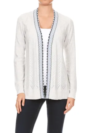 Embroidered Placket Cardigan with Pointelle Detail
