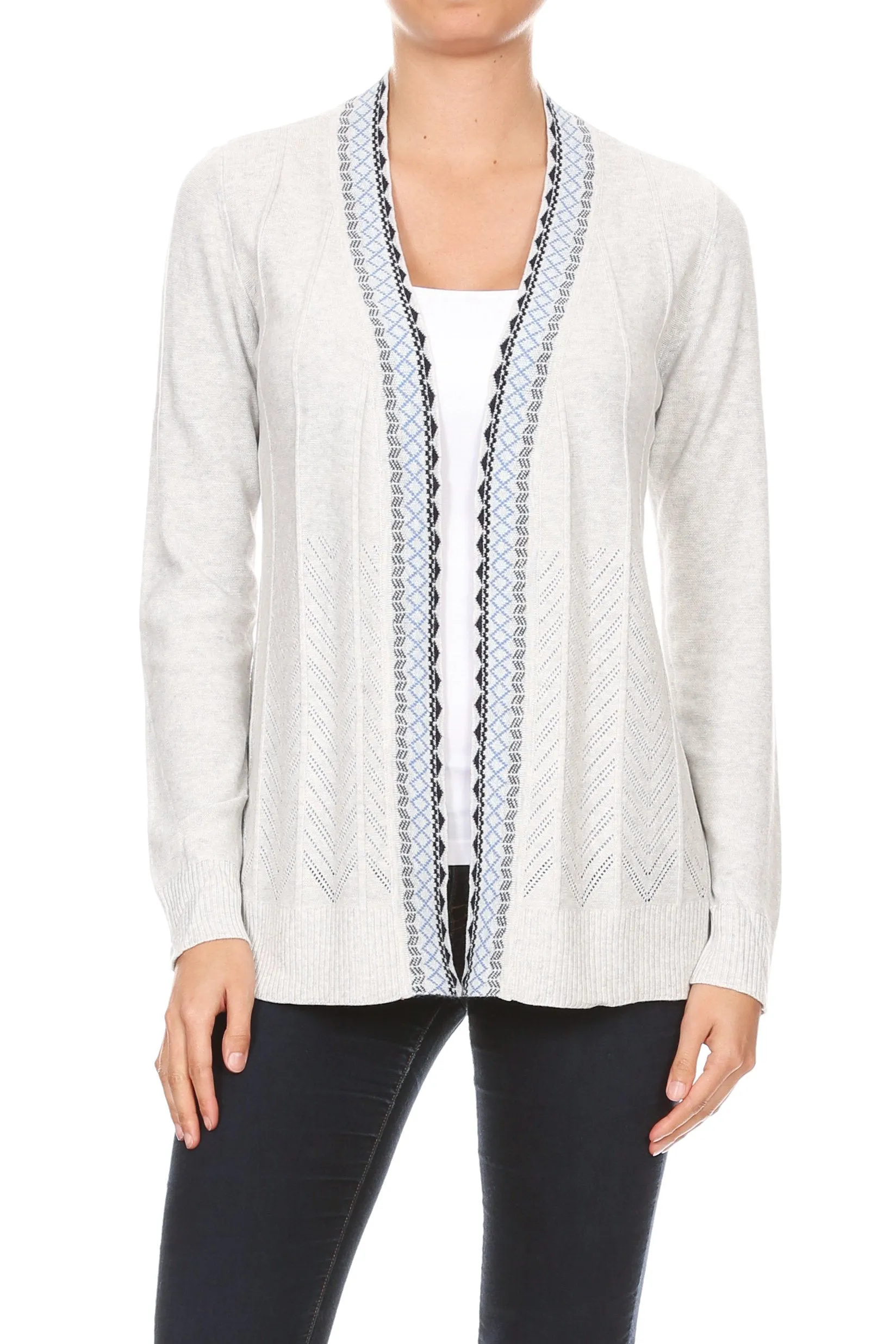 Embroidered Placket Cardigan with Pointelle Detail