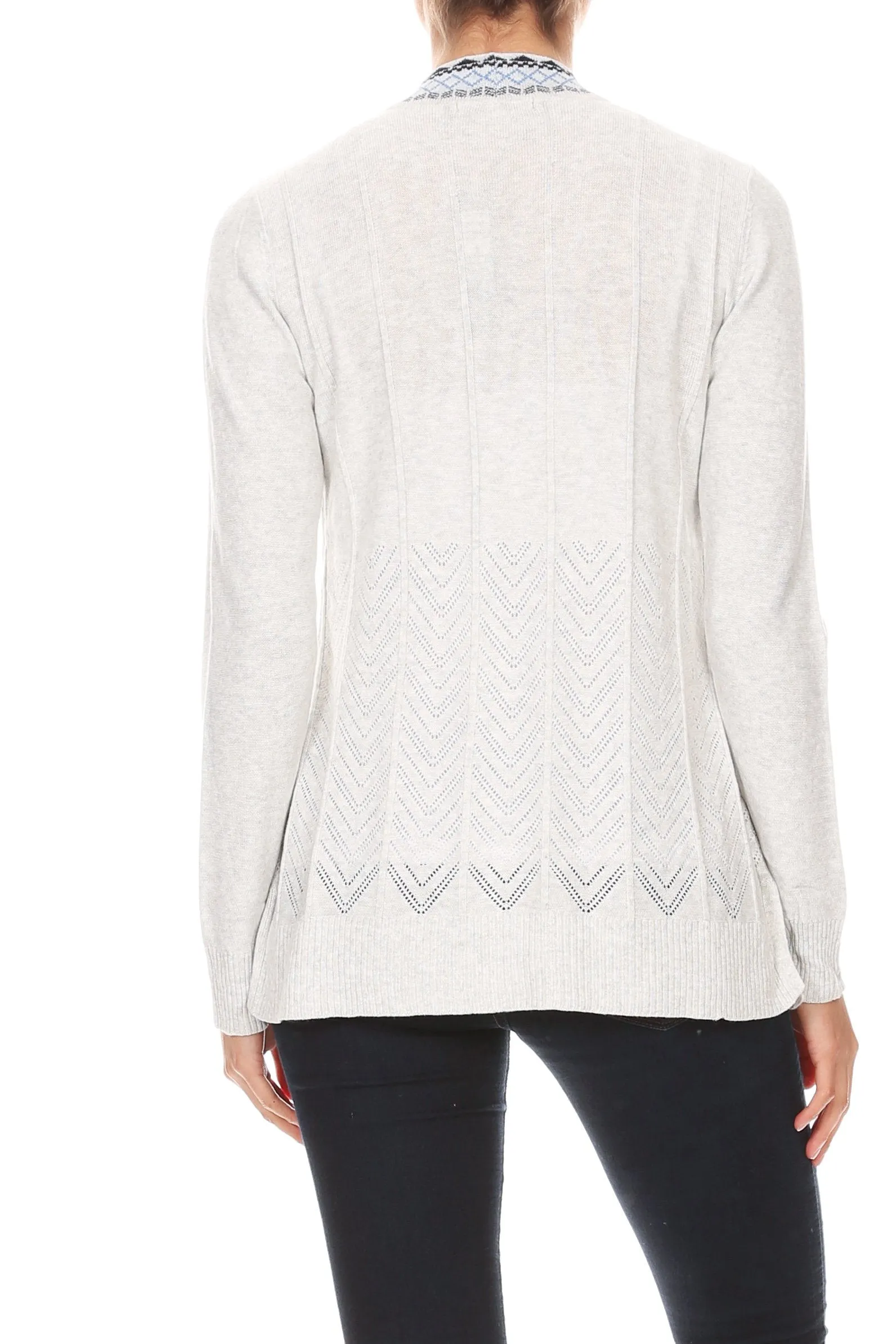 Embroidered Placket Cardigan with Pointelle Detail