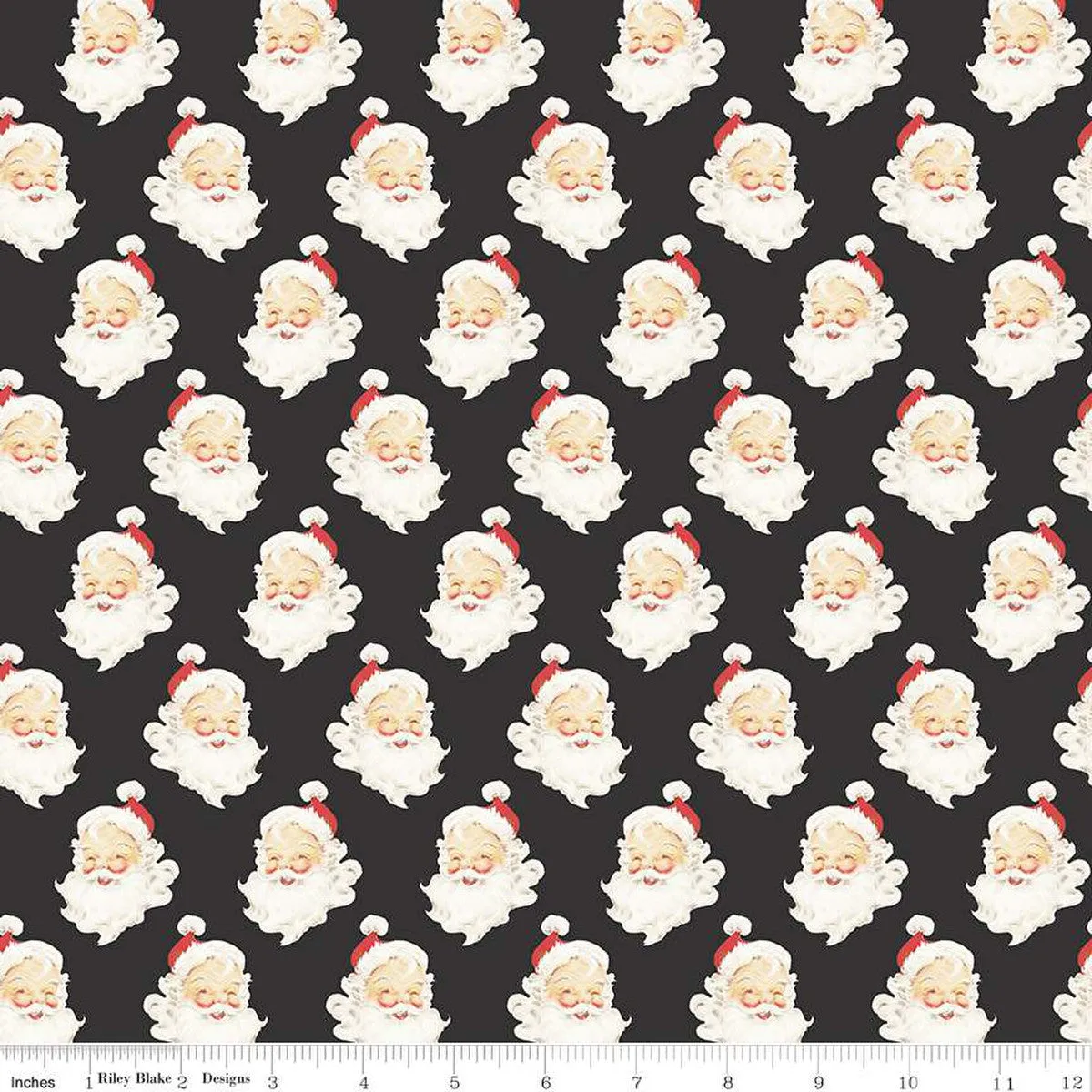 FLANNEL: Santa Heads - Charcoal $13.49 / Yard
