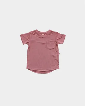 Girl's Pocket Tee in Dark Rose