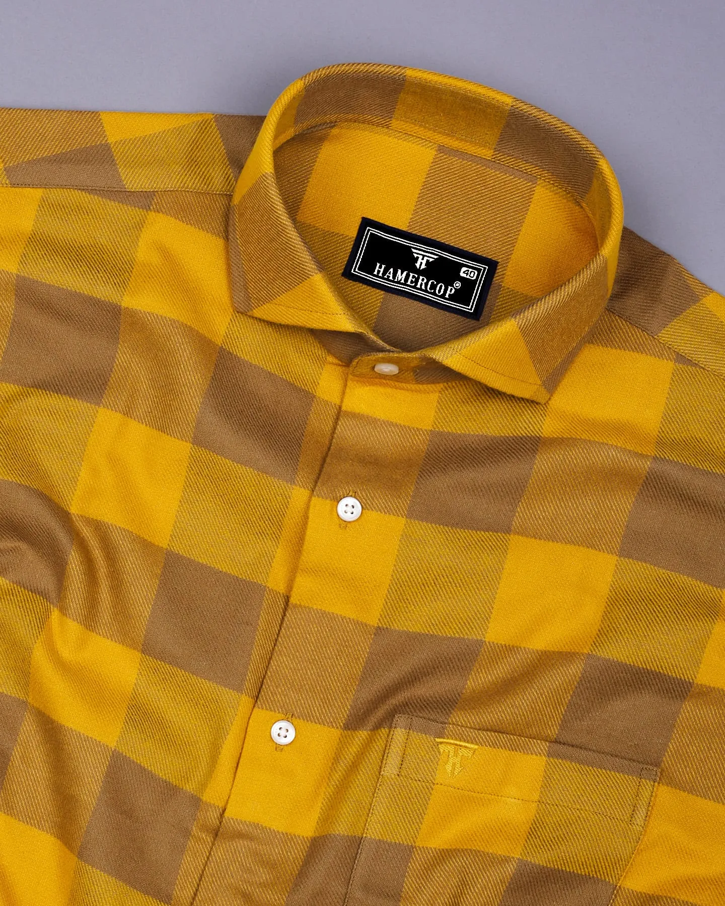 Goldenrod Yellow Plaid Flannel Broad Check Cotton Shirt