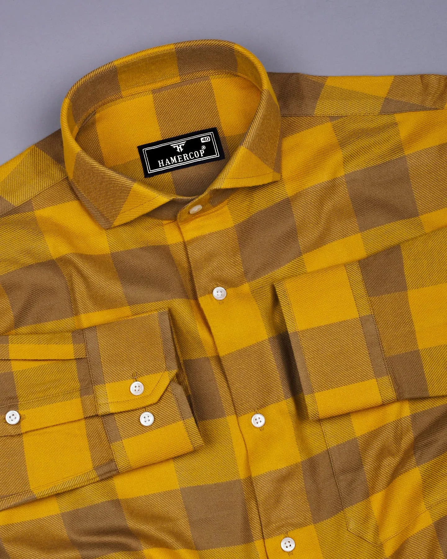 Goldenrod Yellow Plaid Flannel Broad Check Cotton Shirt