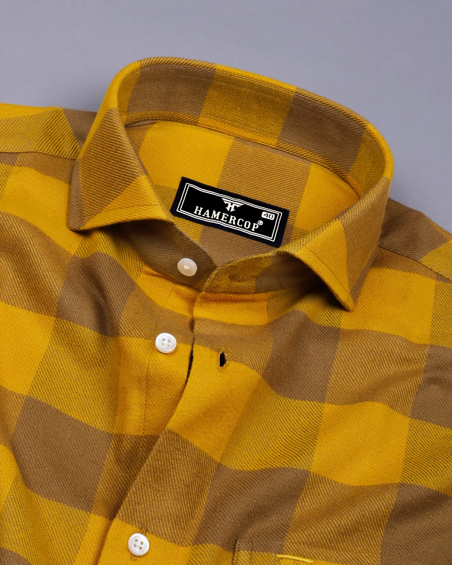 Goldenrod Yellow Plaid Flannel Broad Check Cotton Shirt