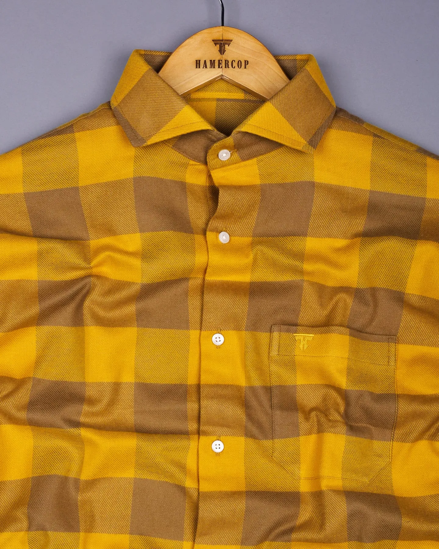Goldenrod Yellow Plaid Flannel Broad Check Cotton Shirt