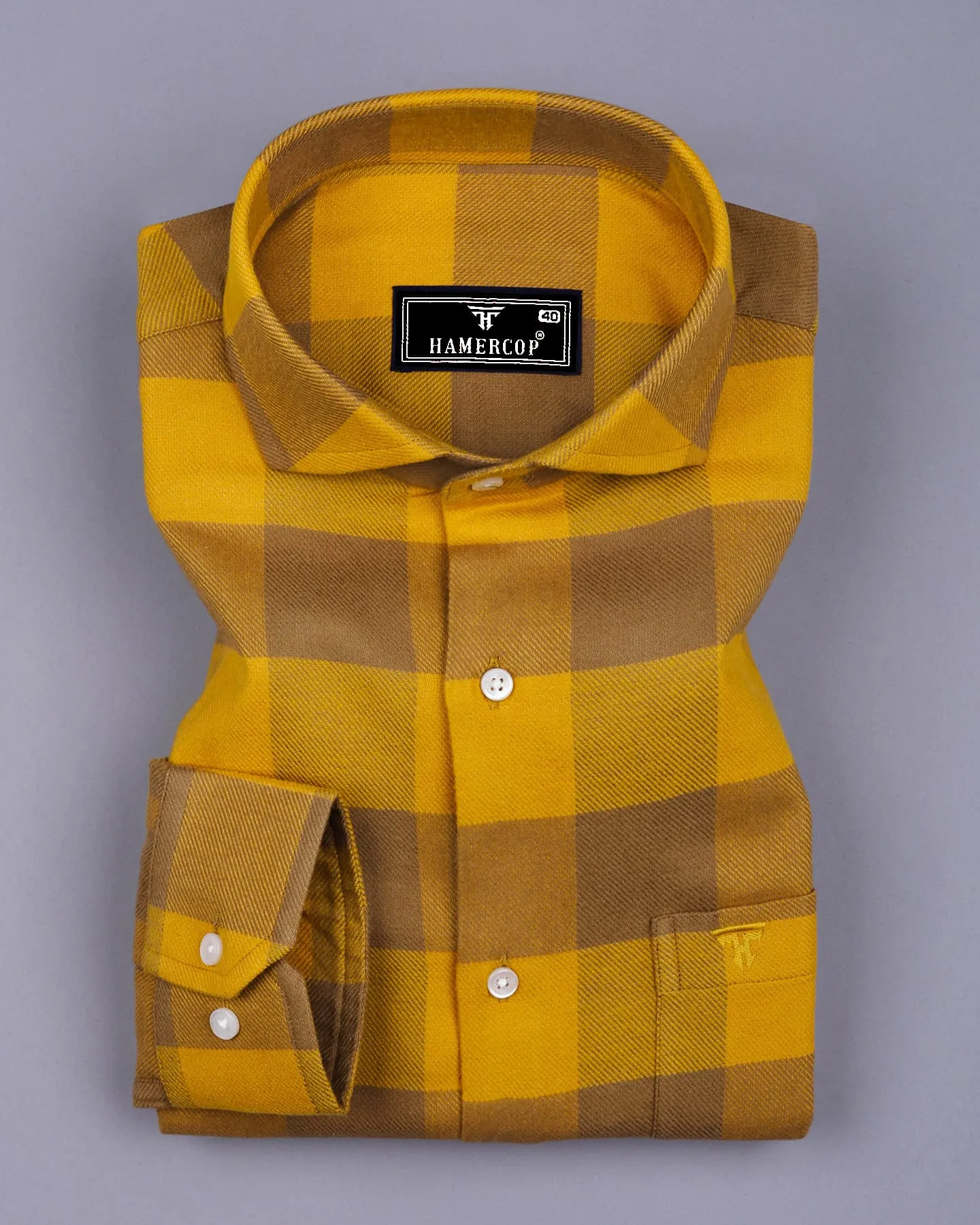 Goldenrod Yellow Plaid Flannel Broad Check Cotton Shirt