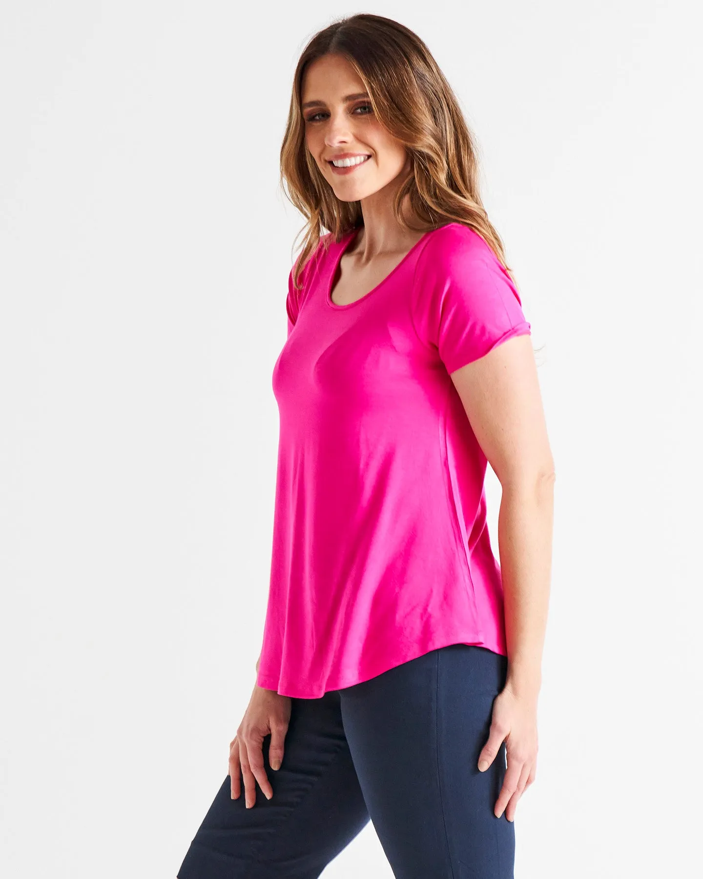 Holland Stretchy Scoop Neck Basic Tee - Raspberry