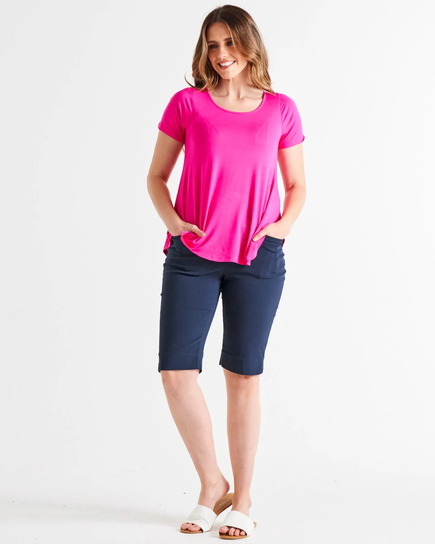 Holland Stretchy Scoop Neck Basic Tee - Raspberry