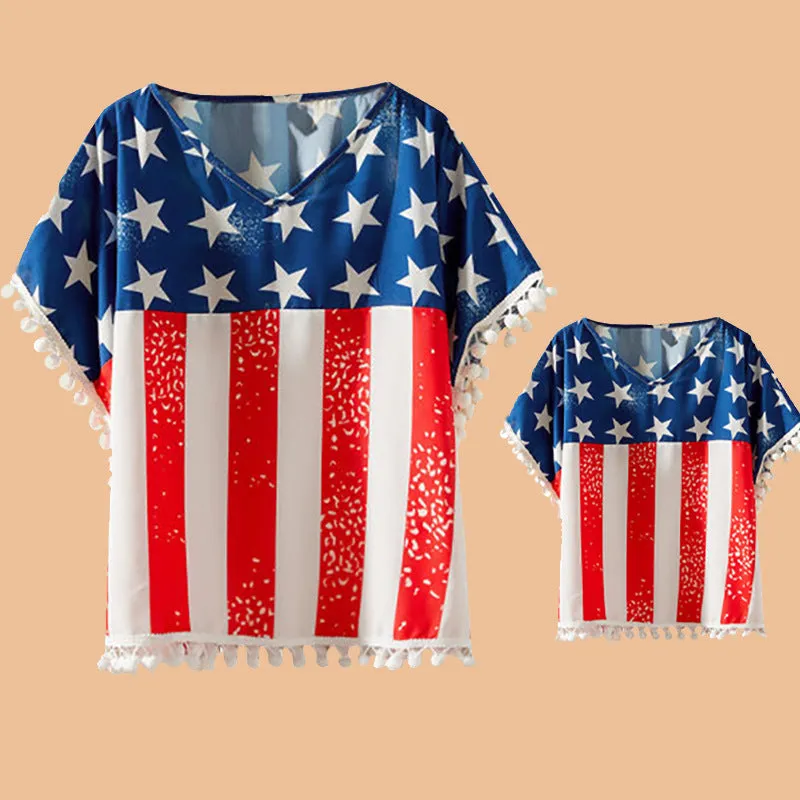 Independence Day Flag Print Mom and me Shirts