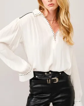 Momentum Studded White Crepe Blouse