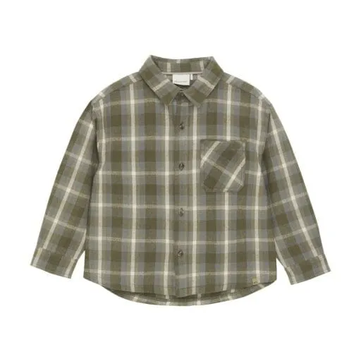 Olive Grey Plaid Flannel Shirt