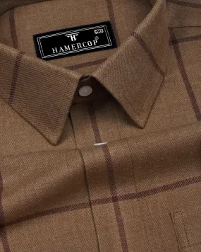 Pluto Tortilla Brown Plaid Flannel Twill Check Cotton Shirt