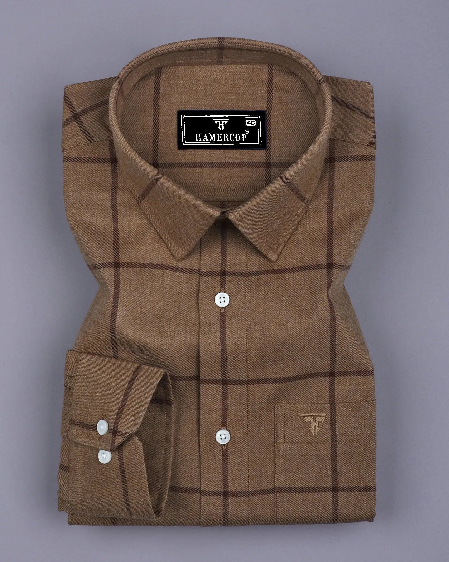 Pluto Tortilla Brown Plaid Flannel Twill Check Cotton Shirt