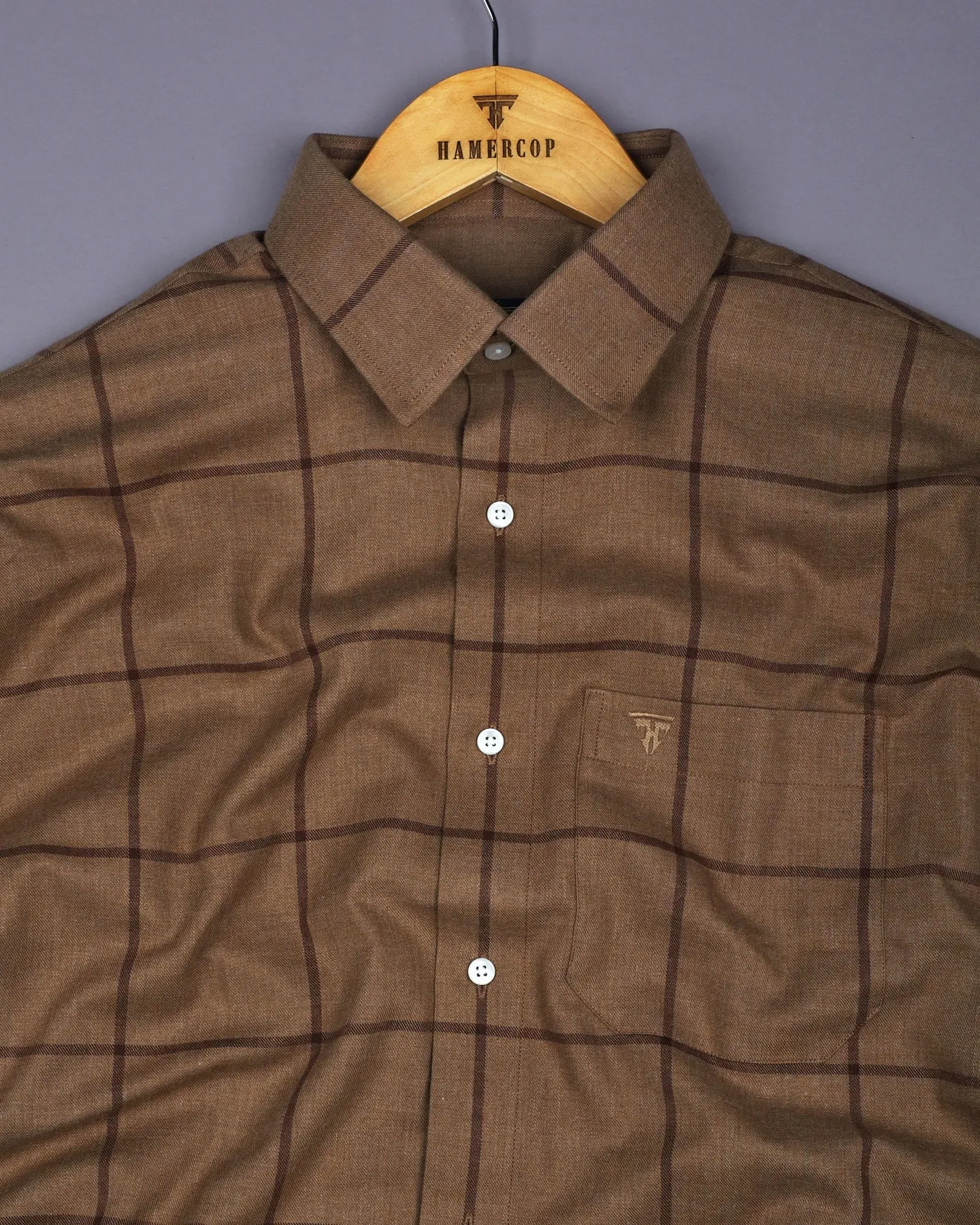 Pluto Tortilla Brown Plaid Flannel Twill Check Cotton Shirt