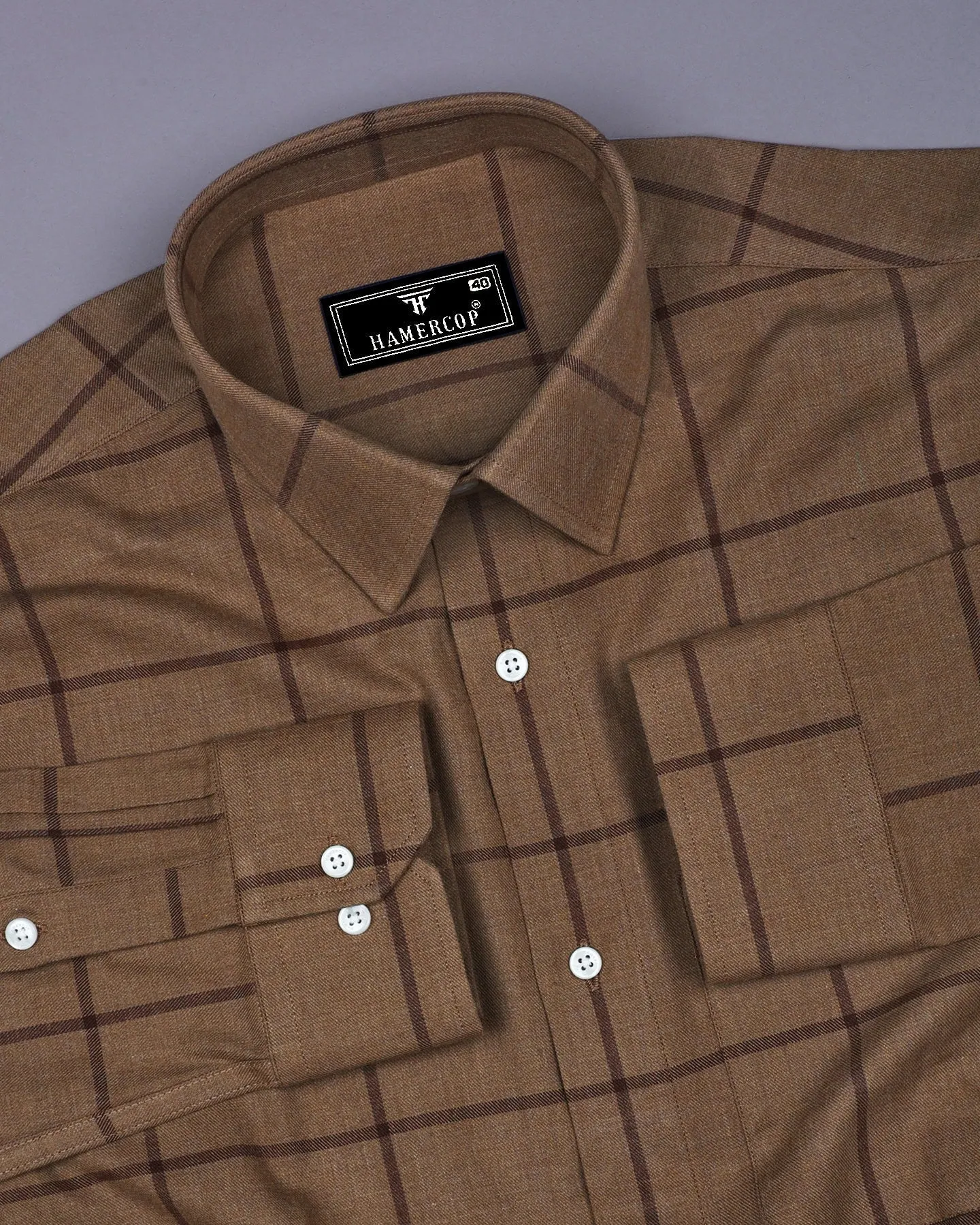 Pluto Tortilla Brown Plaid Flannel Twill Check Cotton Shirt