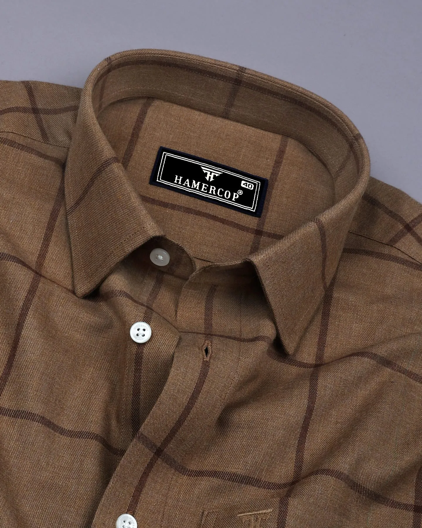 Pluto Tortilla Brown Plaid Flannel Twill Check Cotton Shirt
