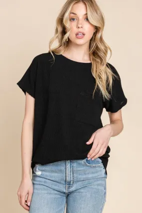 Ribbed Pocket Tee-Black