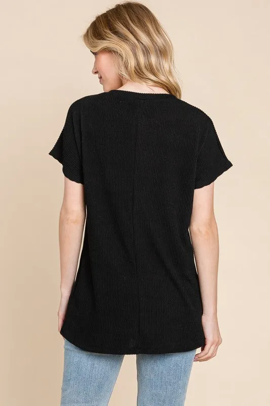 Ribbed Pocket Tee-Black