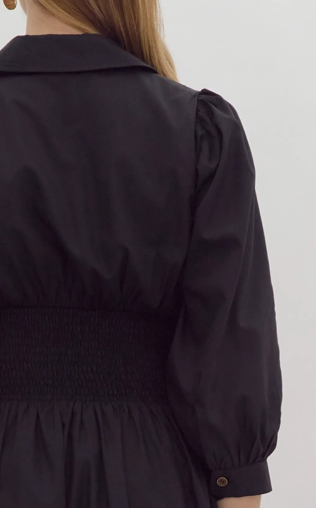 Solid 3/4 Sleeve Collared Zip-Up Midi Dress